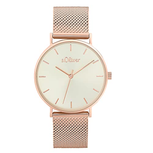 s.Oliver Armbanduhr Damen Quarzuhr Analog, mit Edelstahl Armband, Roséfarben, 3 bar Wasserdicht, Kommt in Uhren Geschenk Box, im Sale