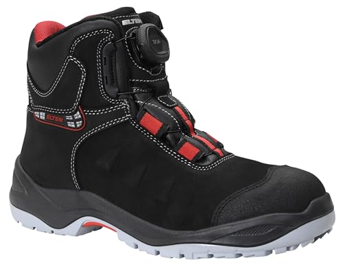 ELTEN Sicherheitsschuhe TILL BOA Mid ESD S3, Herren, Leder, Stahlkappe, leicht, robust, Schwarz/Rot, im Sale