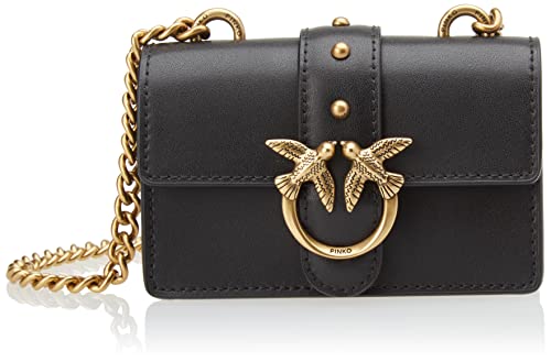 Pinko Damen Love One Micro C Vitello Seta Tasche, Z99q_schwarz-Antique Gold im Sale