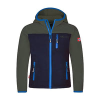 Thumbnail for Trollkids Kinder Fleece-Jacke Stavanger mit Kapuze, Efeugrün/Marine/Mittelblau, im Sale