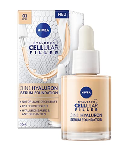 NIVEA 3-in-1 Hyaluron Serum Foundation Light, Anti-Aging Foundation with Serum for Younger-Looking Skin, Moisturizing Foundation with Hyaluron (30 ml) on Sale