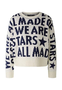 Thumbnail for Oui Damen Pullover Baumwollmischung Boxy geschnitten Wording Freizeit Rundhals Blende Baumwollmischung im Sale