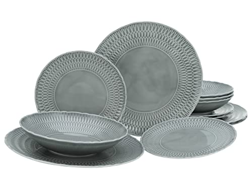 CreaTable, 33068, SOFIA - STONE series, 12-piece dinnerware set, porcelain plate set, dishwasher and microwave safe, Made in Europe on sale