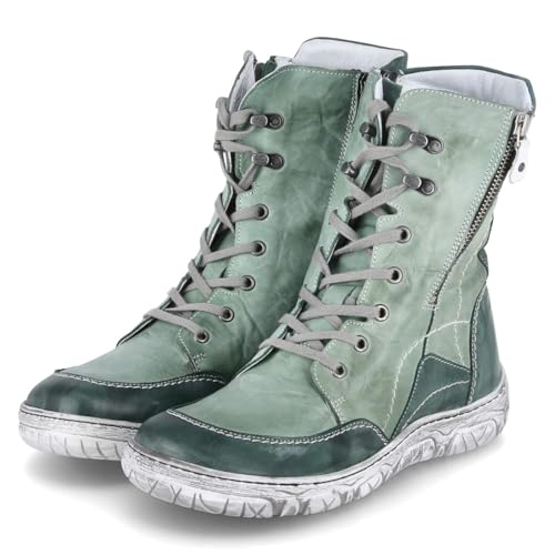 Krisbut Damen Schnürstiefeletten/Winterboots Grün Glattleder, im Sale