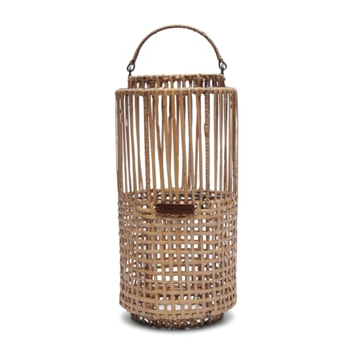 Riviera Maison Rattan Lanterns, Large Candle Holder For Indoor and Outdoor Use - Rustic Rattan Webbing Lantern - Brown - (ØxH) 19x42 on Sale