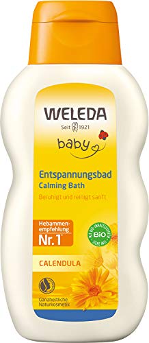 WELEDA Organic Baby Calendula Relaxing Bath – a vegan natural cosmetic bath additive with organic thyme nourishes the skin and promotes restful sleep. Surfactant-free baby bath for babies and children (1 x 200ml) on sale