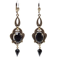 Thumbnail for Jugendstil Ohrringe Gold Schwarz mit Markenkristallen Chandelier Ohrhänger NOBEL SCHMUCK im Sale