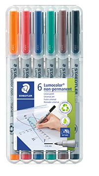 Thumbnail for STAEDTLER Lumocolor Marker Pen, non-permanent, water-soluble, F-tip with line width approx. 0.6 mm, high quality, recycled plastic, set of 6 colors in STAEDTLER box, 316 WP6 on sale