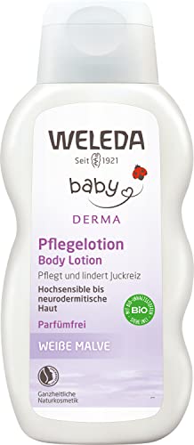 WELEDA Bio Baby Derma White Mallow Care Lotion - Natural cosmetics moisturizing body lotion for soothing and intensive care of highly sensitive, neurodermatitic &amp; dry skin (1 x 200 ml) on sale