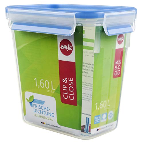Emsa 508543 CLIP & CLOSE FRISCHHALTEDOSE | Rechteckige | mit Deckel | 1,5 Liter | Transparent/Blau | 100% dicht im Sale