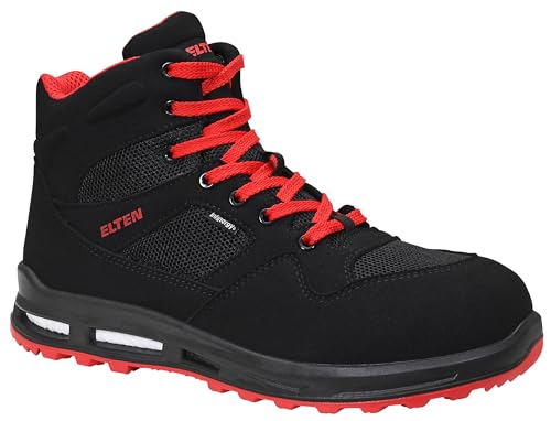 ELTEN Sicherheitsschuhe LAKERS XXT Mid ESD S1P, Herren, Textil, Kunststoffkappe (leichter als Stahlkappe), leicht, sportlich, Schwarz/Rot, im Sale