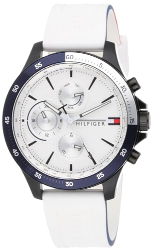 Tommy Hilfiger Multi Zifferblatt Quarz Uhr für Herren mit Weisses Silikonarmband - 1791723 im Sale
