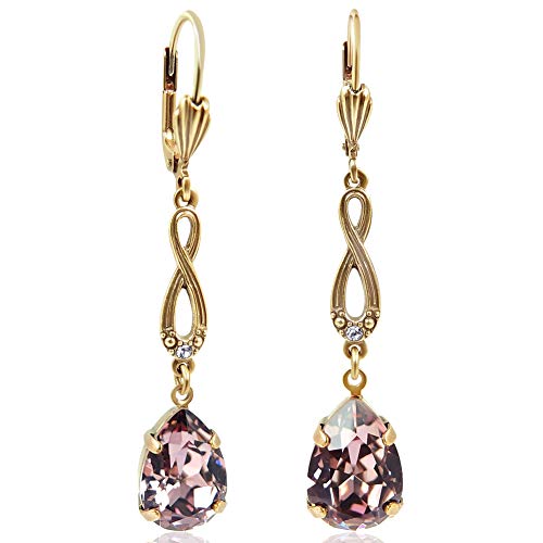 Jugendstil Ohrringe Markenkristalle Gold Rosa Rose Water Opal NOBEL SCHMUCK im Sale