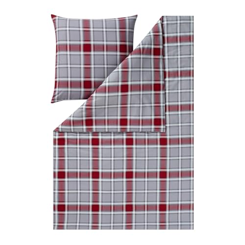 ESTELLA Bettwäsche Quirin 4448 810 Grau Kuschelflanell Karomuster Kariert Quadrate Linien Rot, im Sale