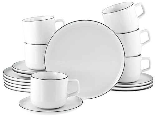 CreaTable, 21965, Chef Collection Black Line series, 18-piece tableware set for 6 people, porcelain coffee service, dishwasher and microwave safe, Made in Europe on sale