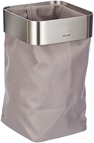 blomus -NEXIO- Gästehandtuchkorb aus mattiertem Edelstahl und Baumwoll-Stofftasche, stilvolles Taupe, Beutel entnehmbar, Aufbewahrung Handtücher, vielseitig (H / B / T: 25 x 15 x 16 cm, Taupe, 68977) im Sale