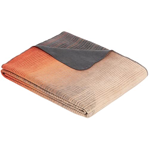 Ibena Luena Decke 150 x 200 cm - Baumwollmix, weich, warm & waschbar, Kuscheldecke Gemustert grau orange im Sale