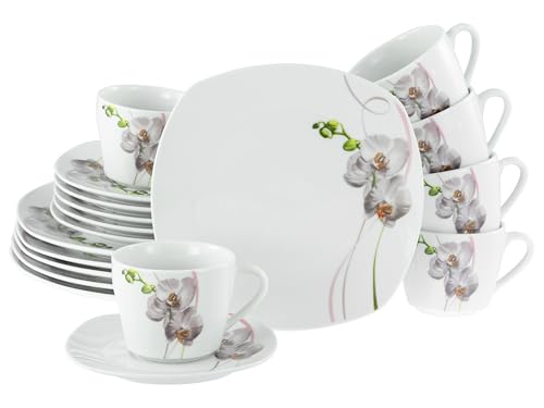 CreaTable, 24027, Serie Square Orchidee, 18-teiliges Geschirrset für 6 Personen, Teller Set aus Porzellan, spülmaschinen- und mikrowellengeeignet, Qualitätsproduktion im Sale