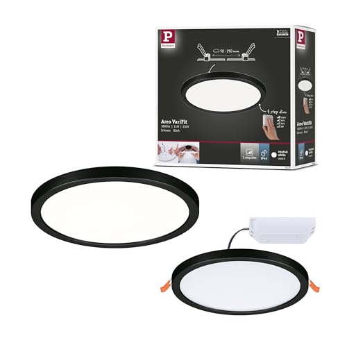 Paulmann 79965 LED Panel Einbaupanel Areo IP44 175mm 3-Step-Dim rund incl. 1x13 W dimmbar Tageslichtweiß Schwarz Kunststoff Deckenleuchte 4000 K im Sale