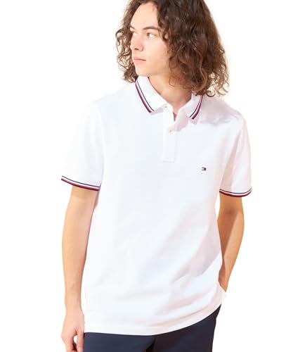 Tommy Hilfiger Herren Poloshirt Kurzarm Core Tommy Tipped Slim Fit, Weiß (White), im Sale