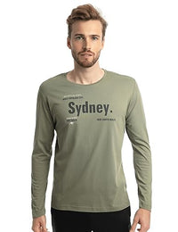 Thumbnail for ROADSIGN australia Herren Langarmshirt mit Rundhalsausschnitt, Aufdruck Sydney, 100% Baumwolle Khaki | im Sale