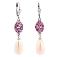 Thumbnail for Jugendstil Perlenohrringe Silber Rose Pearl Kristalle aus Österreich hängend NOBEL SCHMUCK im Sale