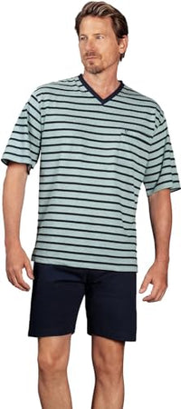 Thumbnail for hajo Shorty 50050 509 short sleeve 1/2 sleeve climate light mint/navy striped, men's on sale