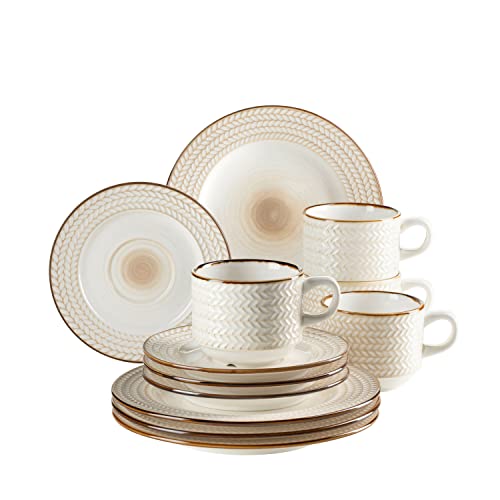 MÄSER 931941 Series Prospero Premium Coffee Set for 4 people in catering quality, 12-piece modern coffee service in unique vintage style, white, durable porcelain on sale