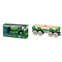 Thumbnail for BRIO World 33593 Grüner Gustav elektrische Lok – Batterie-Lokomotive mit Licht & Sound – Kleinkinderspielzeug empfohlen ab 3 Jahren & 33696 - Langholzwagen im Sale