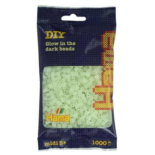 Hama Beads 207-55 Iron-on Beads Bag with approx. 1,000 Midi Craft Beads with a diameter of 5 mm in fluorescent green, creative crafting fun for all ages on sale