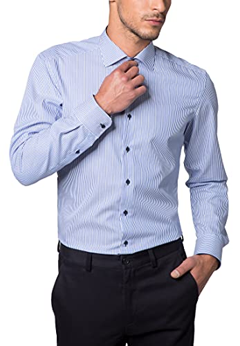 eterna Langarm Hemd Slim FIT Twill gestreift, Hellblau/Weiss, W44 Langarm im Sale