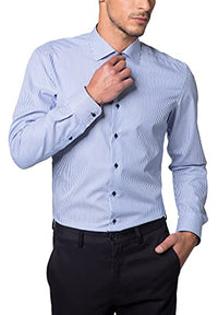 Thumbnail for eterna Langarm Hemd Slim FIT Twill gestreift, Hellblau/Weiss, W44 Langarm im Sale