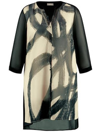 Thumbnail for Samoon Damen Transparente Longbluse mit 3/4 Arm 3/4 Arm, geschlitzte Ärmel Gemustert Black Gemustert 42 im Sale