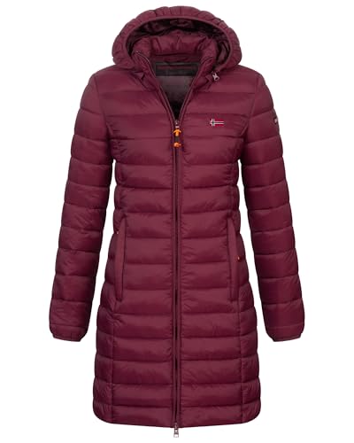 Geographical Norway Women's Winter Jacket Quilted Jacket Parka Long Hooded Jacket Quilted Coat Outdoor Removable Hood, Color: ALMOND, on Sale