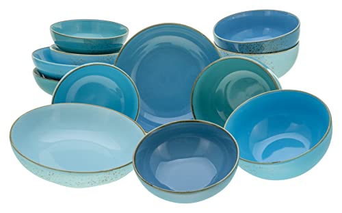 CreaTable, 23413, Serie Nature Collection AQUA Bowl Set, 12-teiliges Geschirrset, Bowl Set aus Steinzeug, spülmaschinen- und mikrowellengeeignet, Qualitätsproduktion im Sale