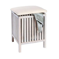 Thumbnail for WENKO Norway bathroom stool with laundry basket, living stool in shabby chic design with padded and foldable seat as a lid, made of walnut wood, capacity 65 L, 39 x 52 x 39 cm, white on sale