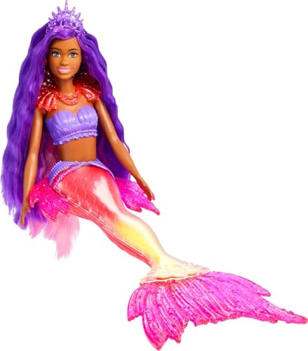 Barbie Mermaid Power, Puppe Meerjungfrau, Puppe mit blauen und lila Haaren, Meerjungfrauenschwanz mit austauschbaren Flossen, Zubehör, Geschenke für Kinder ab 3 Jahren,HHG52 im Sale