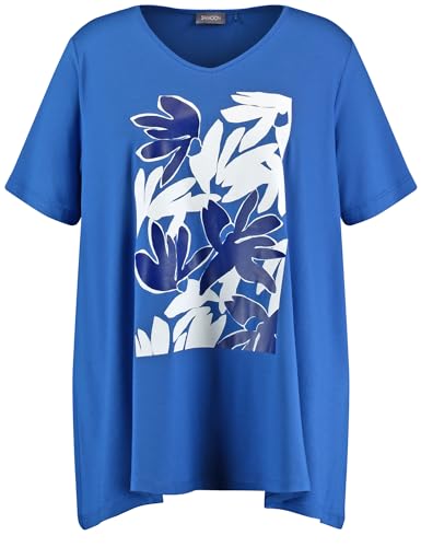 Samoon Damen T-Shirt mit floralem Frontprint Kurzarm Frontprint Blue Splash Gemustert 48 im Sale