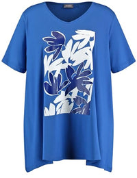 Thumbnail for Samoon Damen T-Shirt mit floralem Frontprint Kurzarm Frontprint Blue Splash Gemustert 48 im Sale