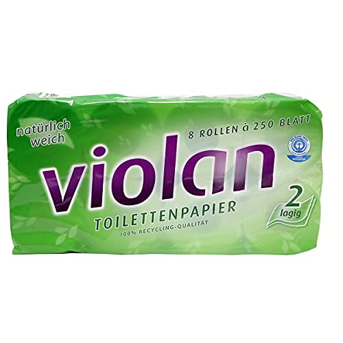 fripa Toilettenpapier 2-lagig, WC Papier Violan: Recycling, 8 Rollen, 250 Blatt/Rolle weiß
