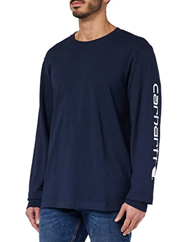 Carhartt Herren Lockeres, Schweres, Langärmliges T-shirt mit Logo-grafik auf dem Ärmel- T-Shirt , Marineblau, im Sale