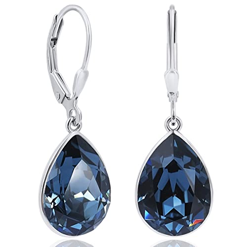 Ohrringe 925 Silber Kristall-Ohrringe Fuchsia Tropfen NOBEL SCHMUCK im Sale