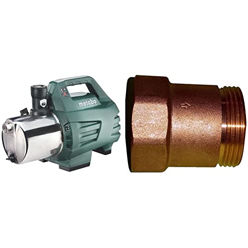 Metabo Garden Pump P 6000 Inox (600966000) Carton, Rated Power: 1300 W, Max. Flow Rate: 6000 l/h, Max. Head: 55 m &amp; Brass Check Valve 1 (628803000)