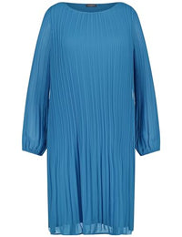 Thumbnail for Samoon Damen Leicht ausgestelltes Plisseekleid Langarm, elastischer Ärmelsaum unifarben knieumspielend Navy 52 im Sale