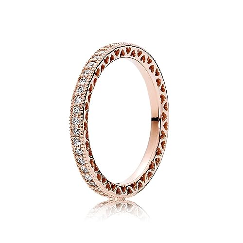 PANDORA Sparkle & Hearts Ring in Roségold mit 14 Karat rosévergoldete Metalllegierung und Cubic Zirkonia Signature Collection, im Sale