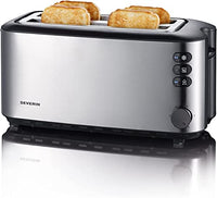 Thumbnail for SEVERIN automatic long-slot toaster, toaster with bun warmer, high-quality stainless steel toaster with large toasting chambers and 1400 W power, brushed stainless steel/black, AT 2509 on sale