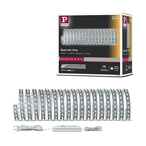Paulmann 70829 LED Stripe MaxLED 500 Basisset 10 m Warmweiß 2700K unbeschichtet 53,5W Lichtband 5500 lm Lichtstreifen 72 LED 24 V im Sale