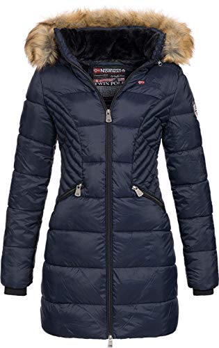 Geographical Norway ABEILLE - Women's large parka - Warm winter coat - Long sleeves and collar made of faux fur - winter jacket winter parka (MARINE M) on sale