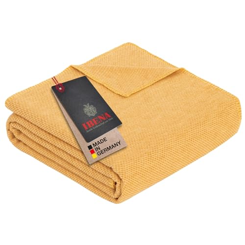 Ibena Charlotte Bio Strickdecke 140x200 cm - 100% Baumwolle, Made in Germany, Baumwolldecke mit Struktur gelb im Sale