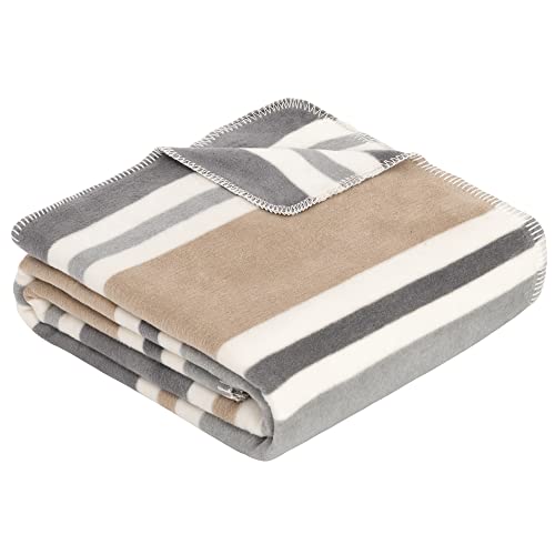 Ibena Barnsley Decke 150x200 cm - Baumwollmix weich, warm & waschbar, Kuscheldecke gestreift grau beige im Sale